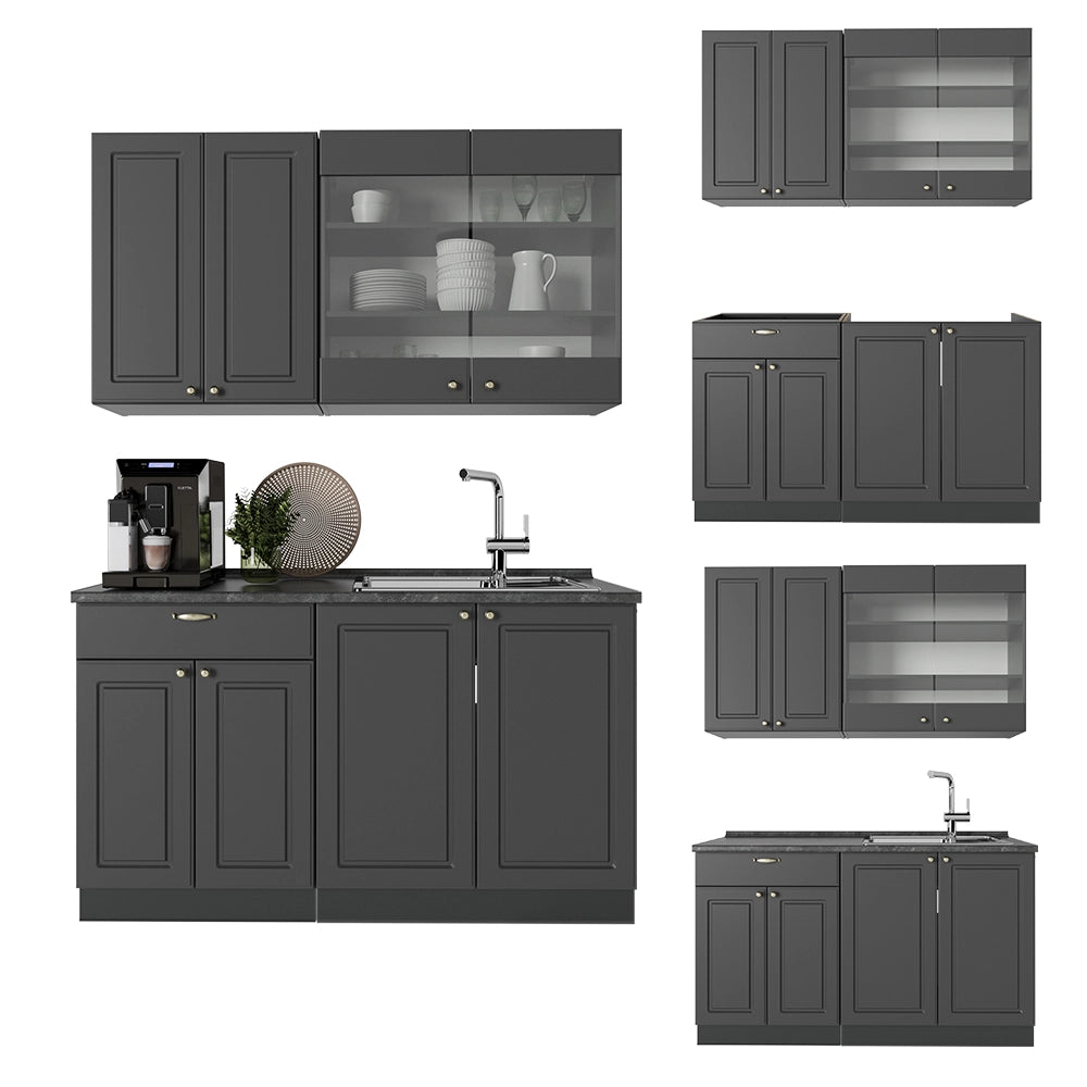 Vicco Cucina monoblocco Landhaus antrazit-oro 140 cm senza piano di lavoro