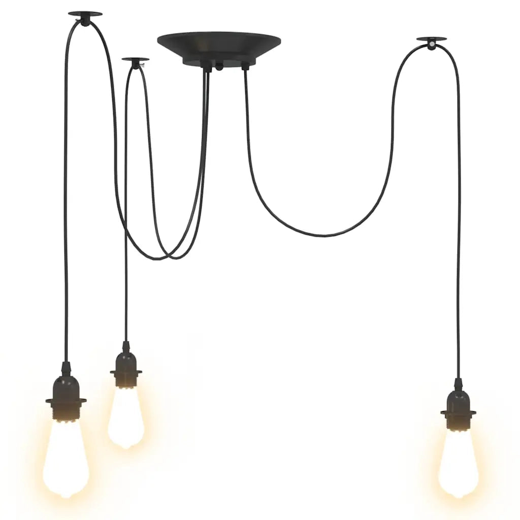 Lampada a Sospensione con 3 Portalampada E27 in Metallo Nero CFW6806044