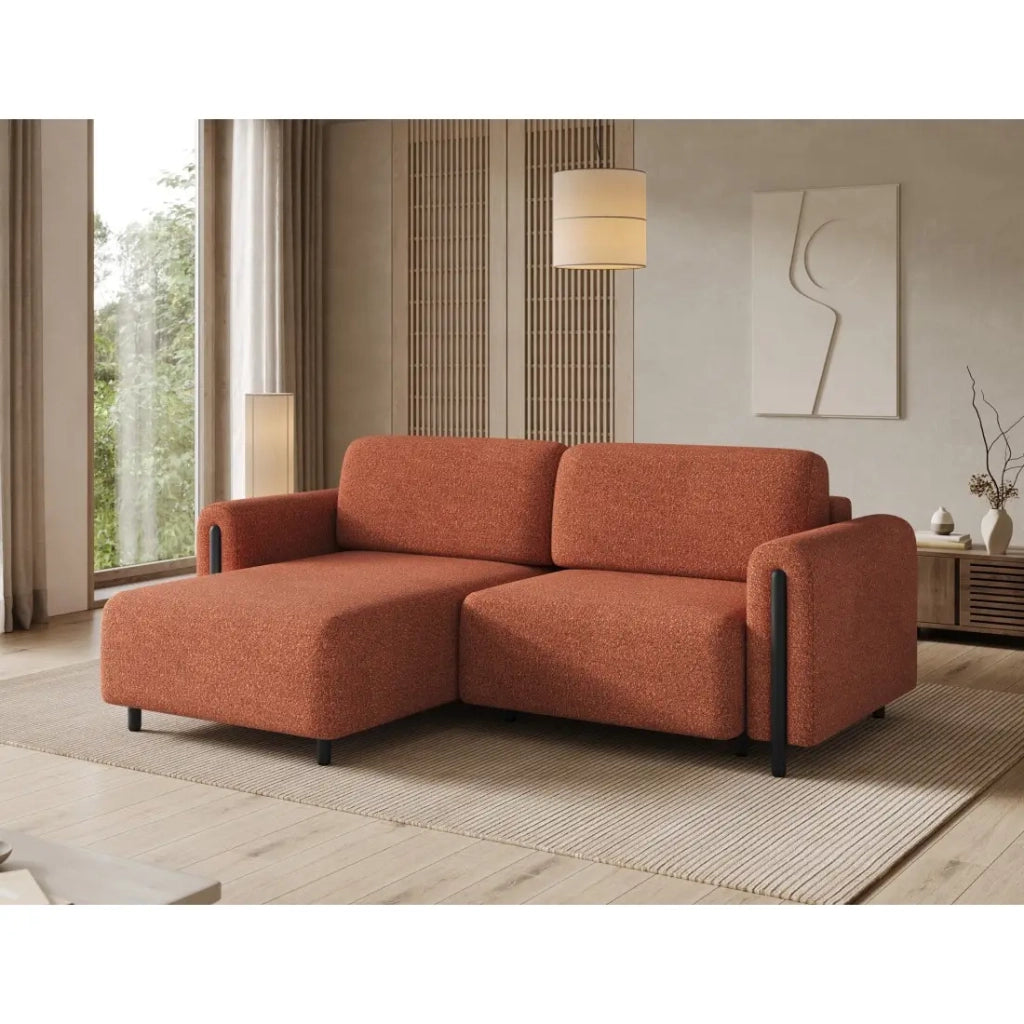 Divano angolare convertibile ARVESSA terracotta bouclette – Angolo sinistro con contenitore