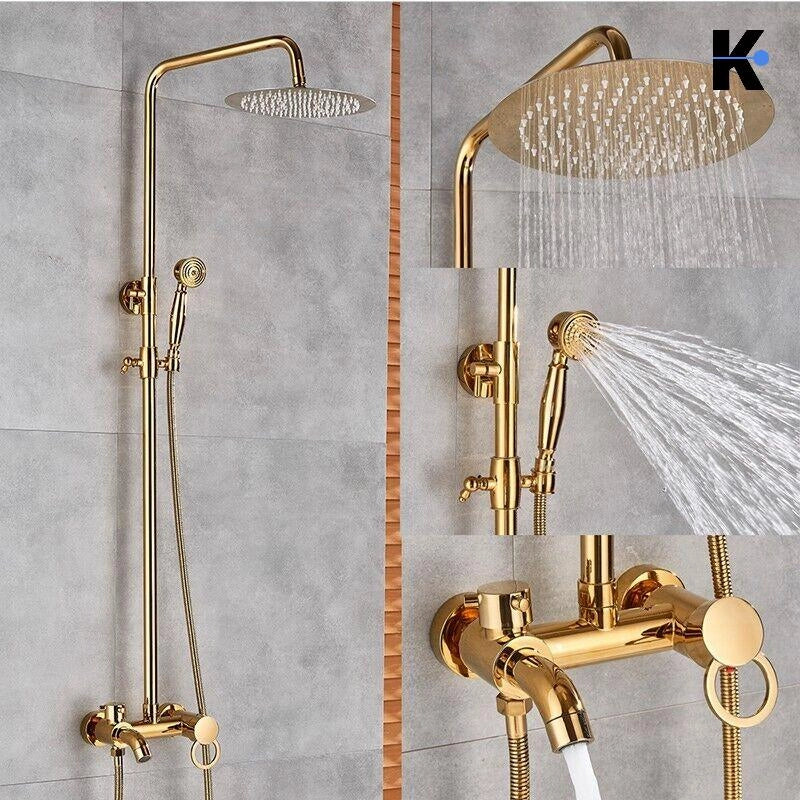 JANA | Set doccia premium in acciaio inox oro lucido | Miscelatore doccia di design | Miscelatore doccia completo di doccetta
