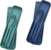 Set di Cucina Portatile - 2 Pezzi - Con Etui - Cucina in Plastica - Riciclabile - Cucina da Pic-Nic - Set di Cucina per Campeggio - Coltellino, Cucchiaio, Forchetta - Cucina da Campeggio da Esterno - Set di Cucina Compatta.
