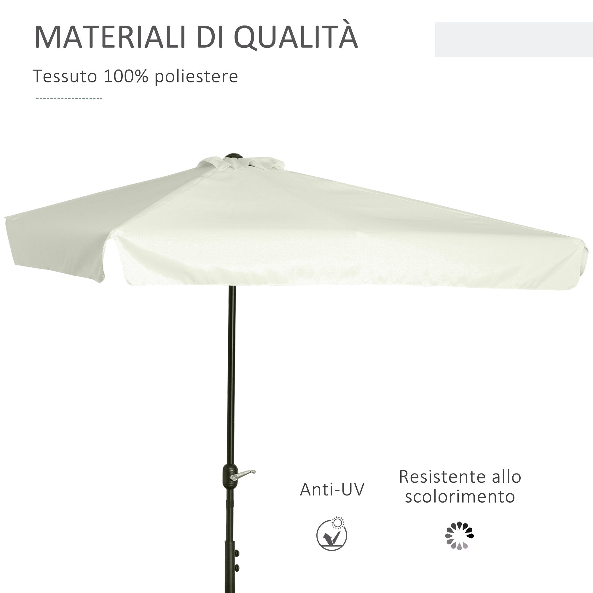 Mezzo Ombrellone da Giardino 230x130x249 cm in Metallo e Poliestere Crema