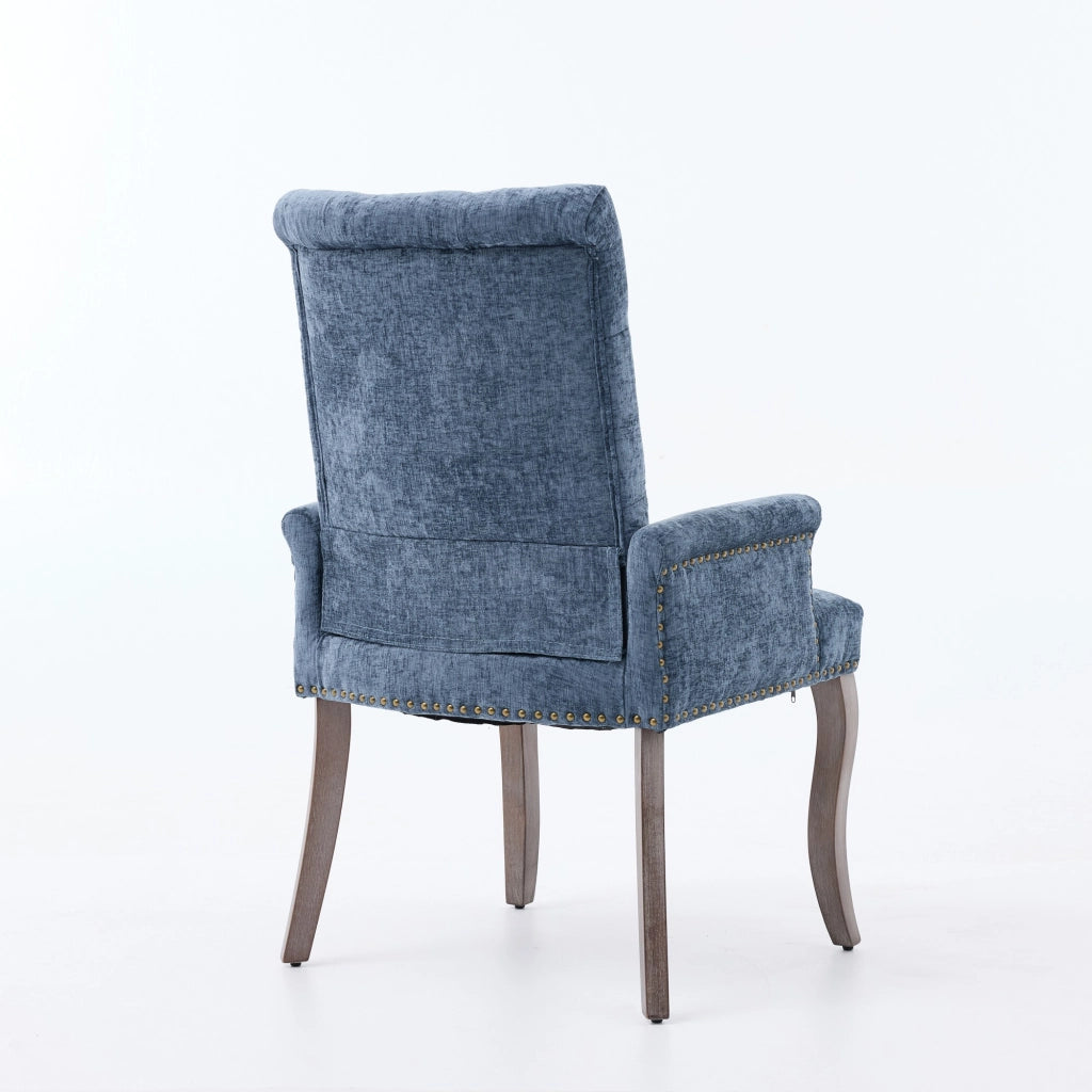 Sedia da pranzo, venduta singolarmente, tessuto chenille, gambe in legno massello, con braccioli, blu