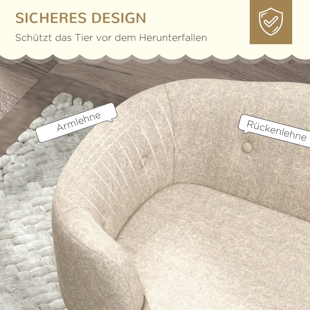 Cuccia per cani con cuscino rimovibile e lavabile struttura in legno schienale alto crema 70 × 47 × 30 cm