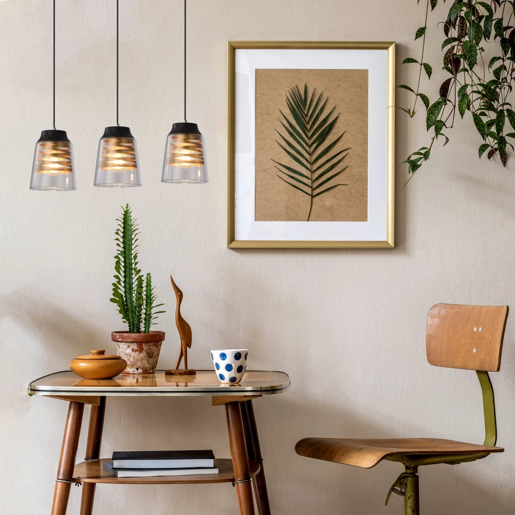 Lampadario Candellux Fresno 3xE27 vetro nero traspar.
