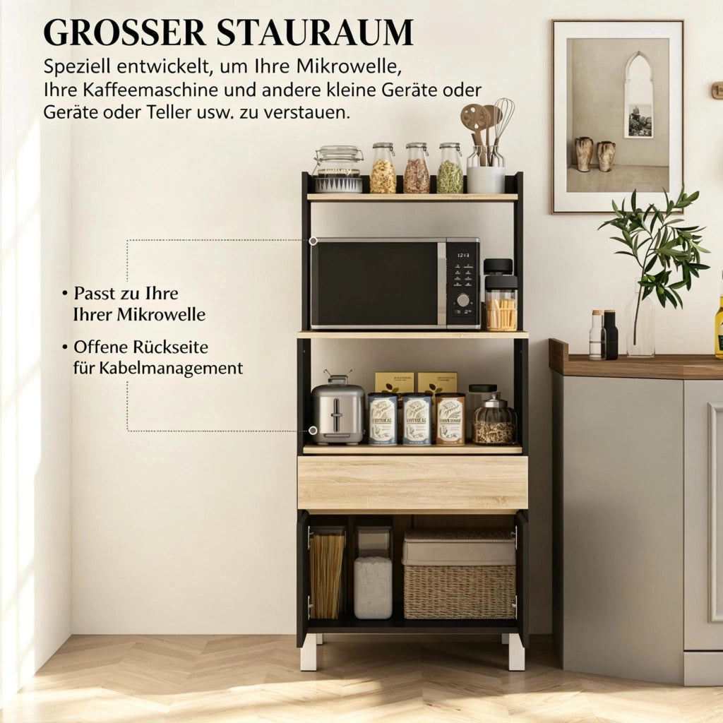 Mobile per microonde, credenza da cucina, mobile per microonde con armadietto, cassetti e ripiano superiore, pratico mobile contenitore da cucina per