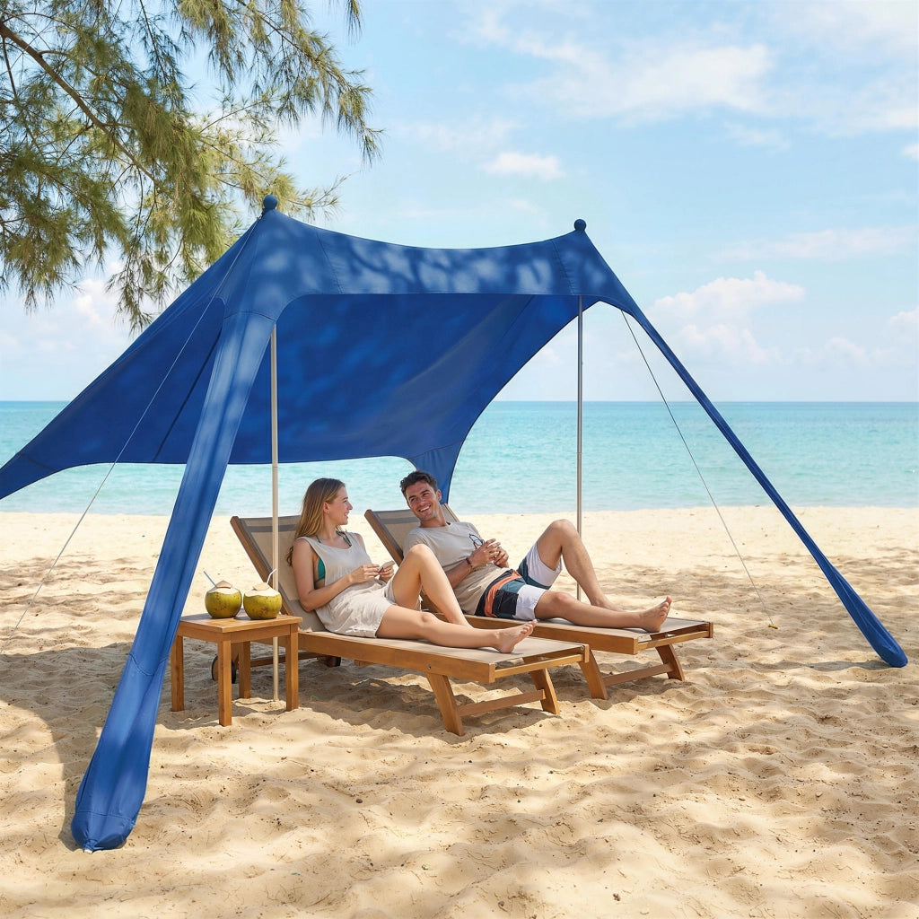 Tenda Spiaggia 2-4 Persone Tappetino Pala Protezione Solare UPF50+ Blu