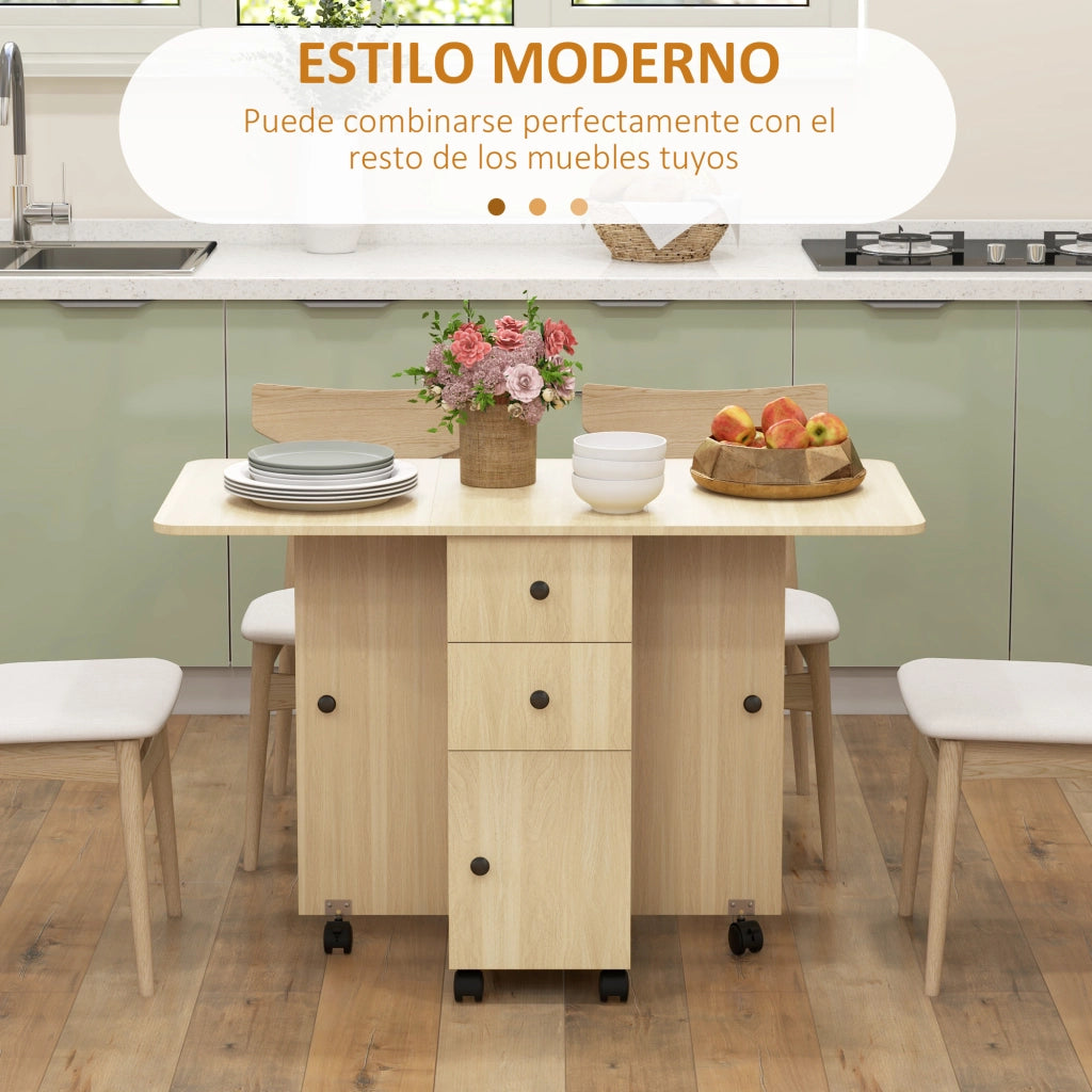 Tavolino pieghevole con ruote e ali ¨C zephmum ¨C naturale 120x60x76,5 cm