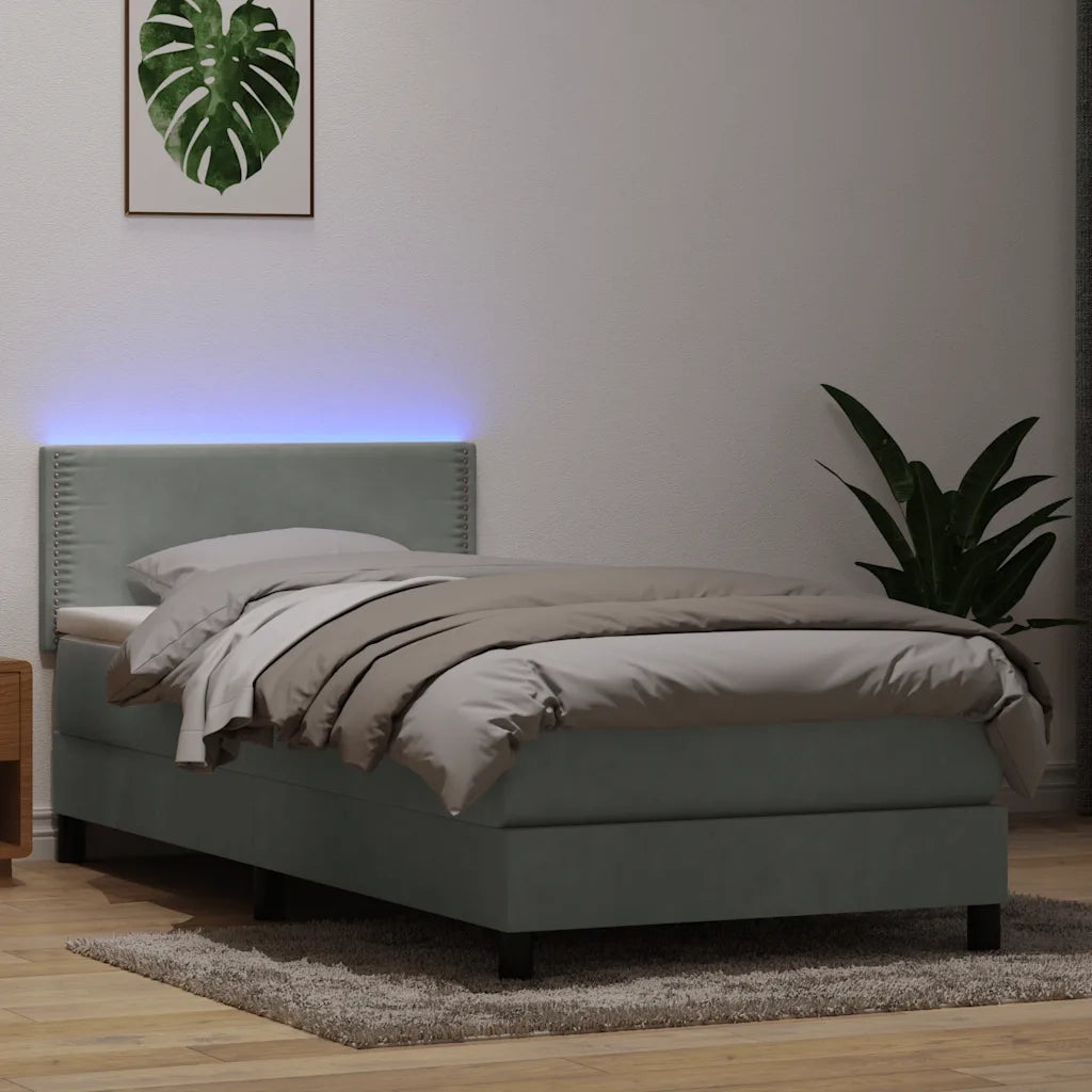Letto a Molle con Materasso e LED Grigio Chiaro 80x210 cm Velluto 3316761