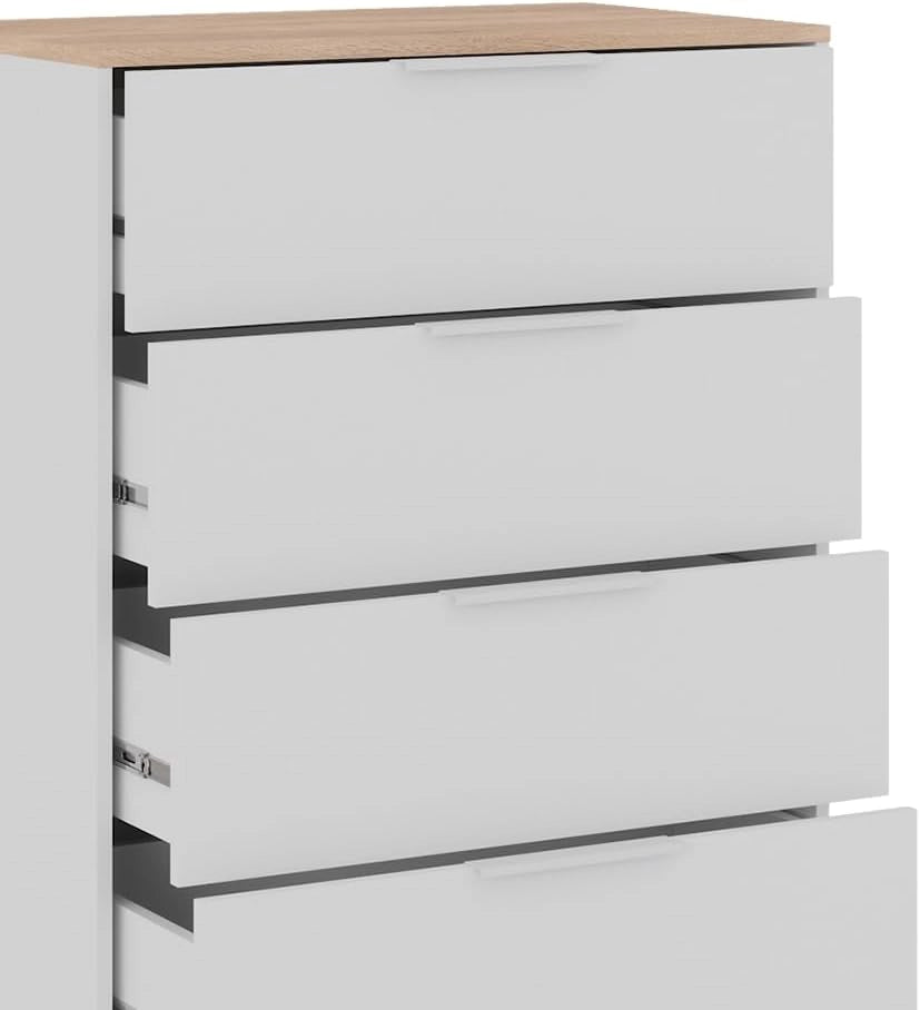 Credenza Betti, Bianco/Sonoma, 30 x 83.6 cm con 4x cassetti, adatto per la conservazione e l'integrazione di arredi esistenti