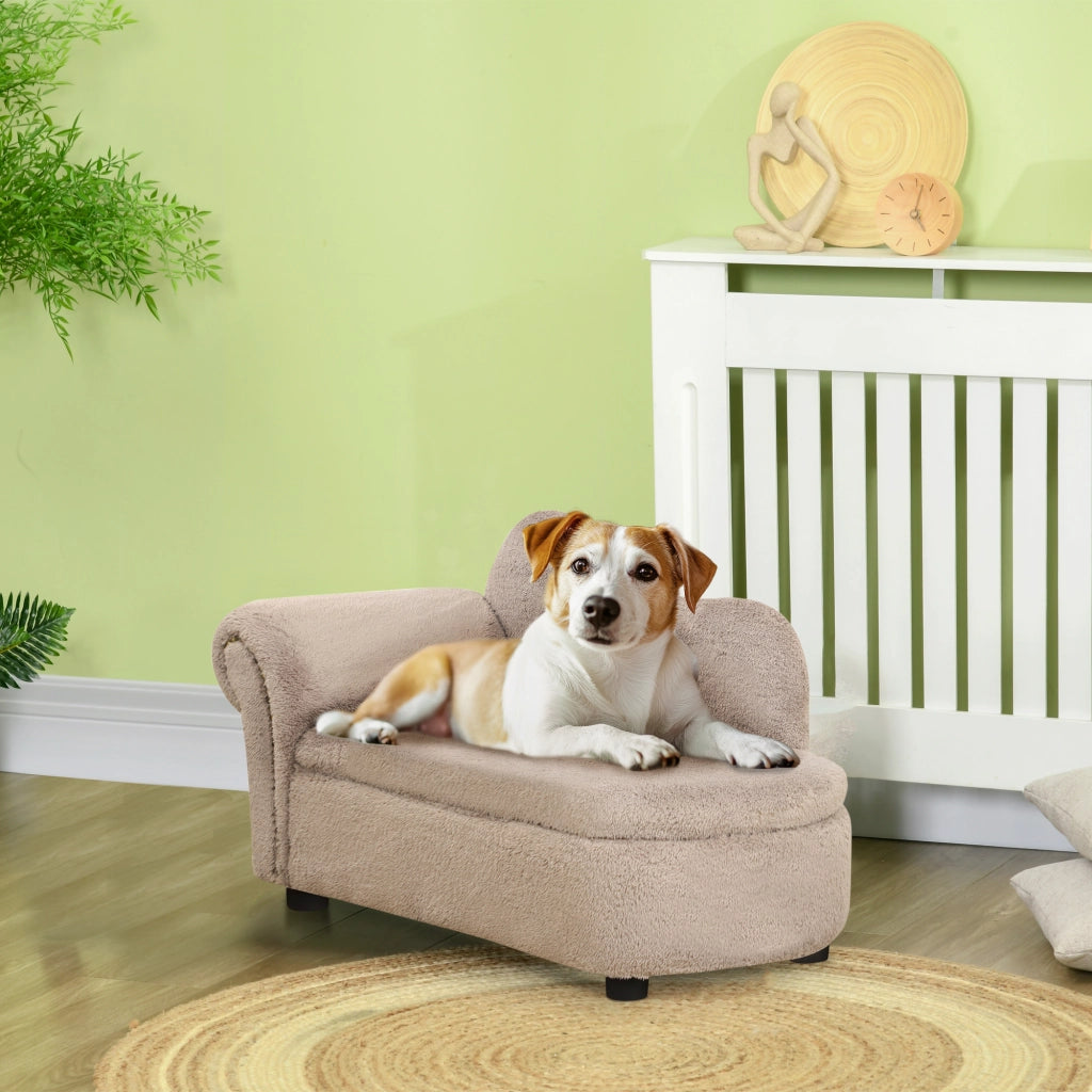 Divano per cani ¨C zephmum ¨C 80x40x46 cm, beige, velluto, legno