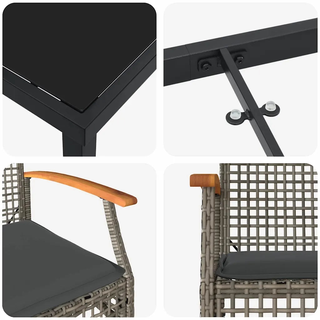 Set da Pranzo per Giardino 9 pcs Grigio e Nero Rattan 3380826