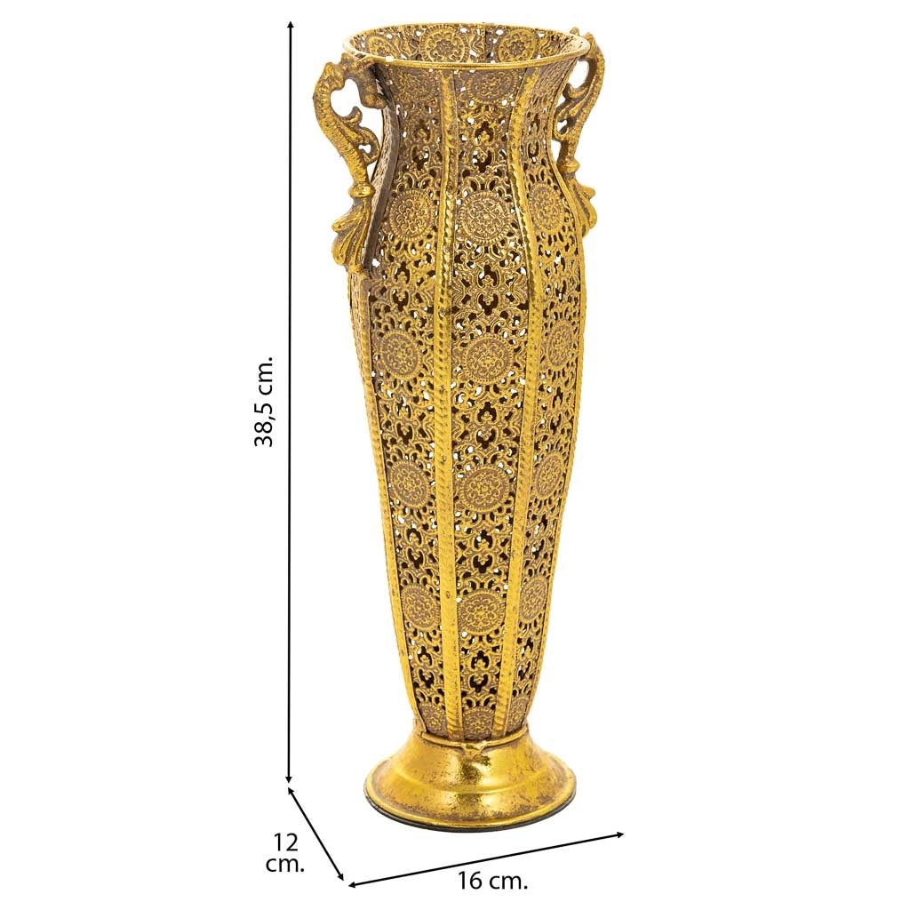 Vaso in metallo dorato 16x12x38,5h cm