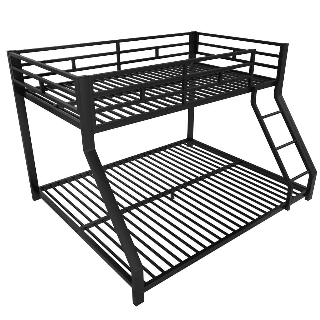 Letto a castello in metallo con scala e sponde 90x200 / 140x200 cm nero