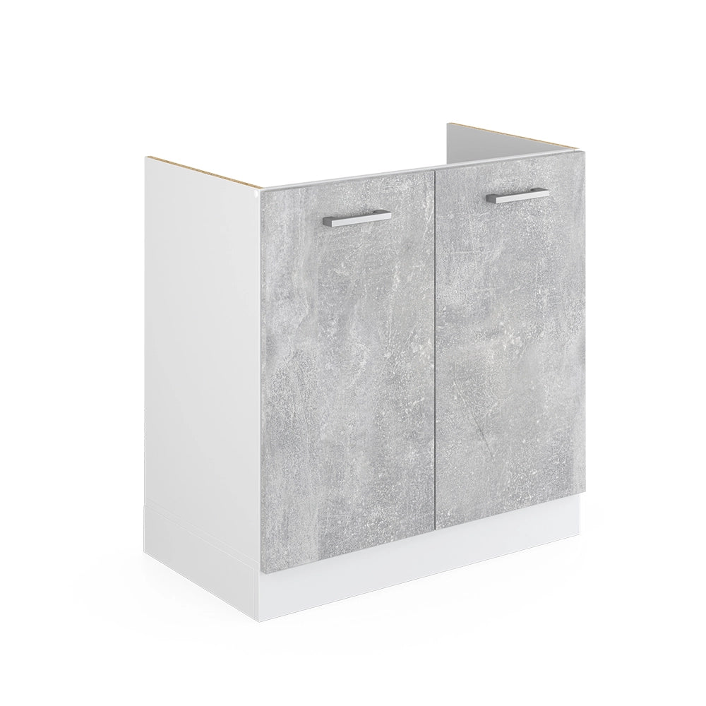 Mobile lavello cucina R-Line Calcestruzzo/Bianco 80 cm senza piano di lavoro Vicco