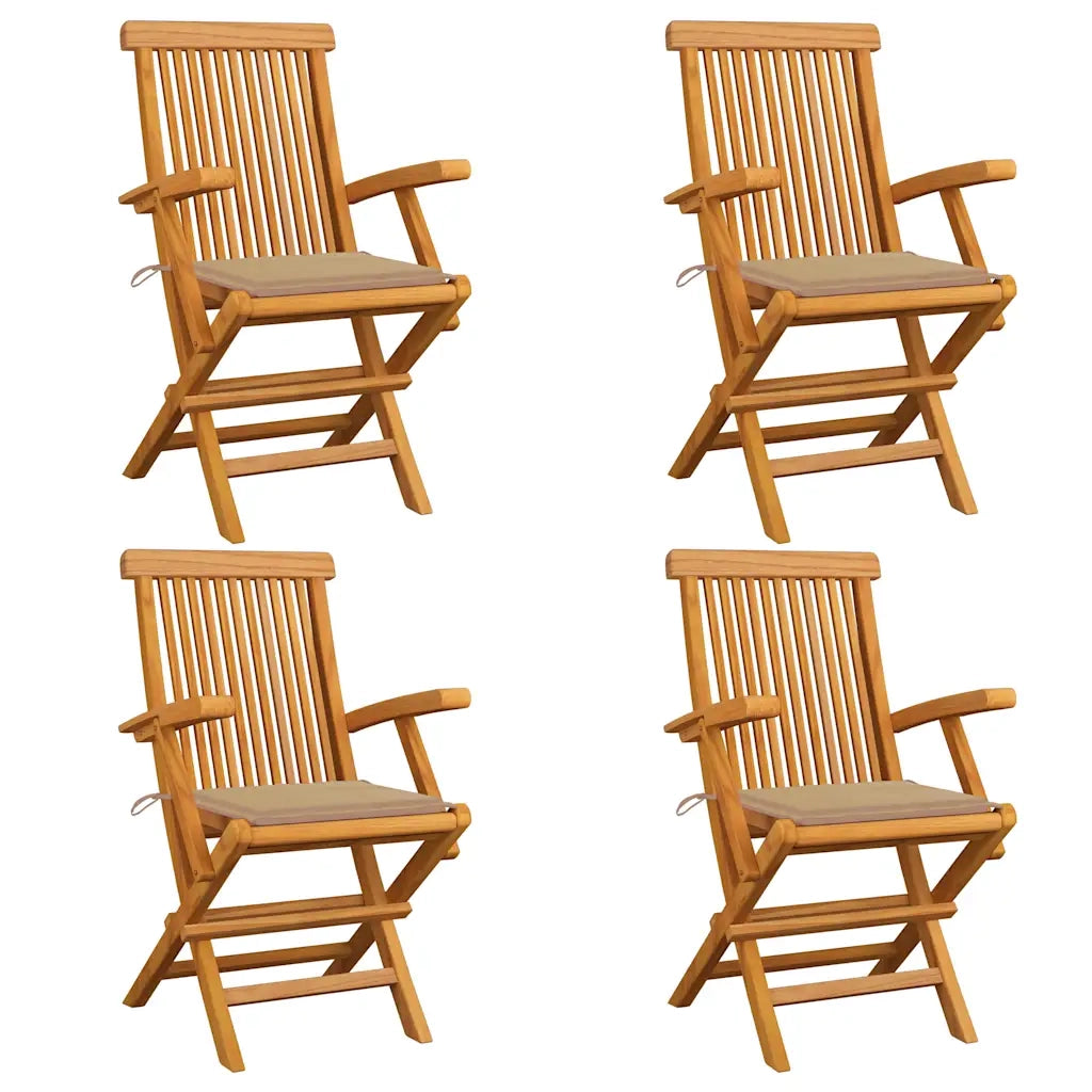 Sedie da Giardino con Cuscini Beige 4 pz Massello di Teak cod mxl 74200