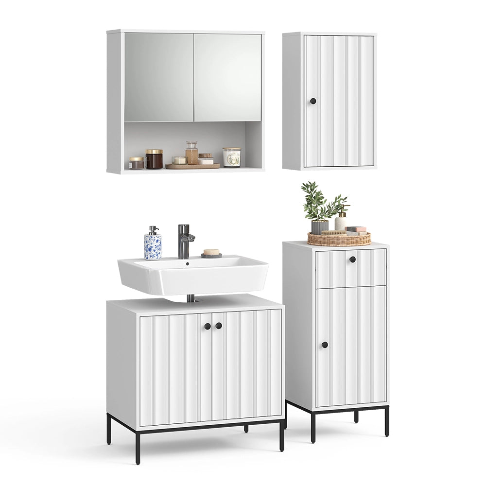 Vicco Set di mobili da bagno Ondulazione bianca 4 parti