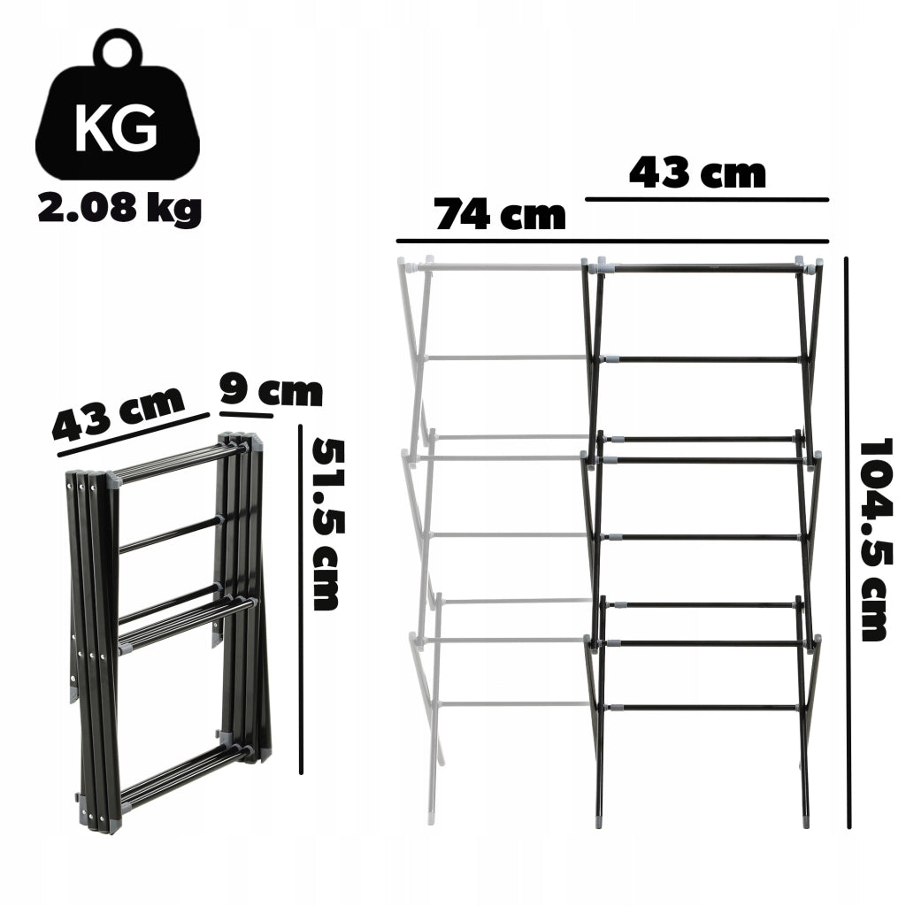 Stendibiancheria verticale KADAX da 104 cm, pieghevole, in acciaio.