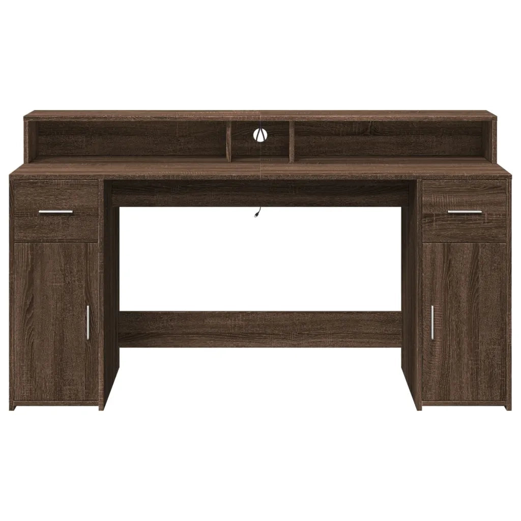 Scrivania con Luci LED Marrone Rovere 160x55x91 cm Multistrato 3309435