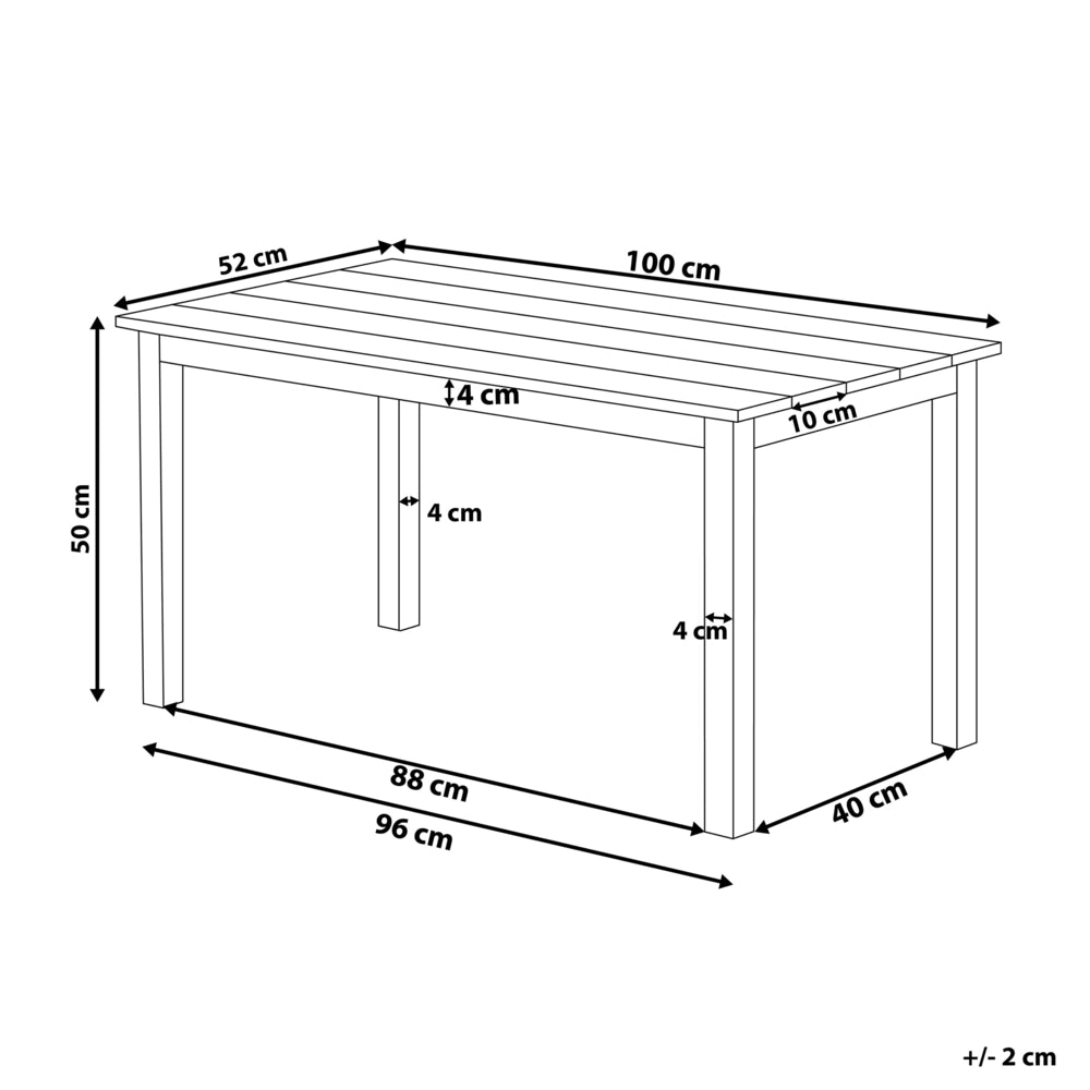 Tavolino da giardino in legno plastico chiaro 96 x 52 Telaio in alluminio nero