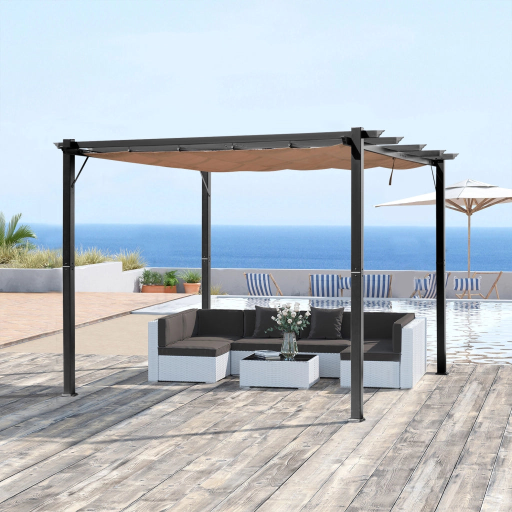 Pergola Pavillon con tetto in tessuto regolabile ¨C zephmum ¨C Grigio+Marrone 3x4m