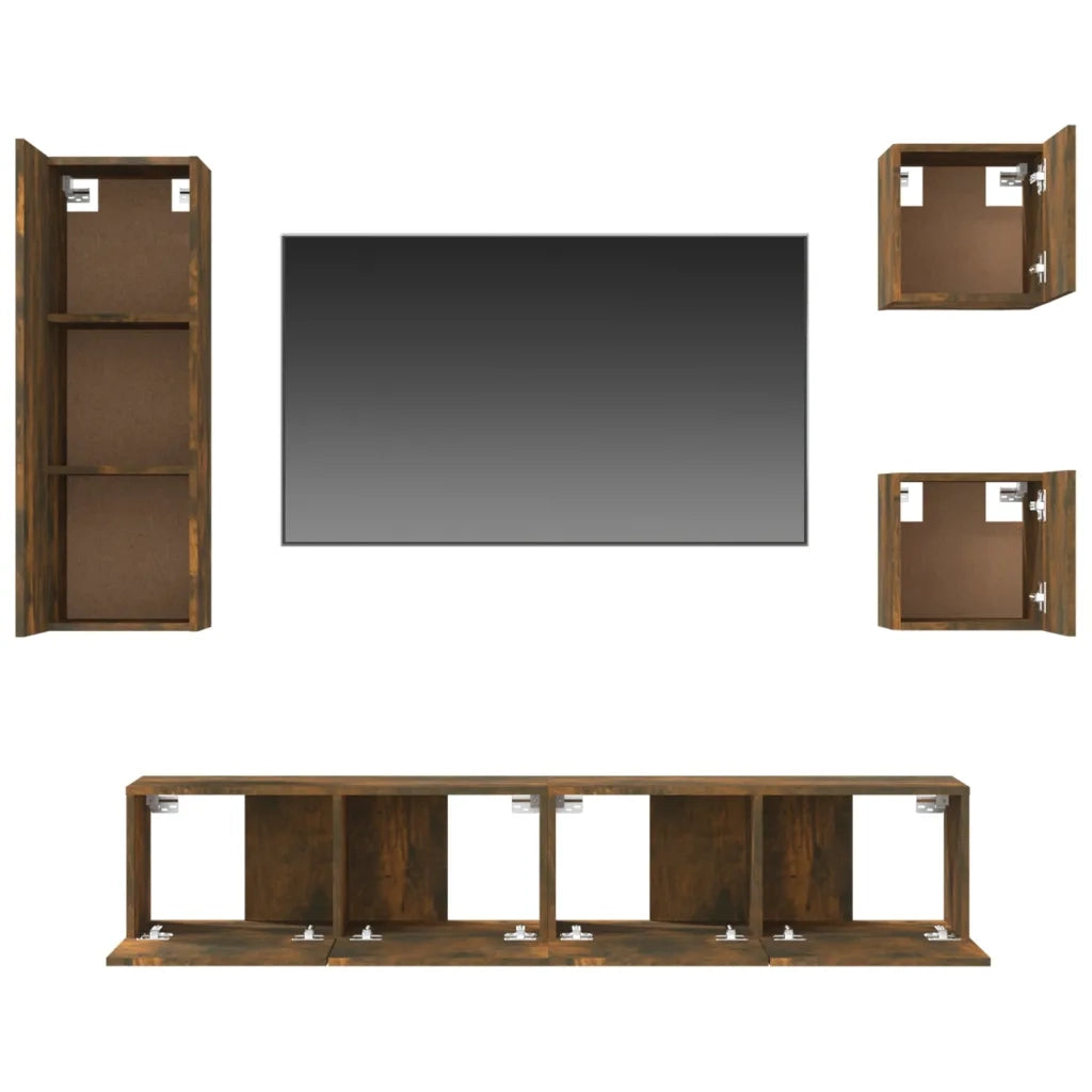 Set di Mobili Porta TV 5 pz Rovere Fumo in Legno Multistrato cod mxl 12139