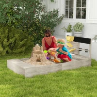 Sandbox con stazione acqua, 2 vasi da giardino, legno massiccio trattato, 154 x 80 x 60cm, Grigio
