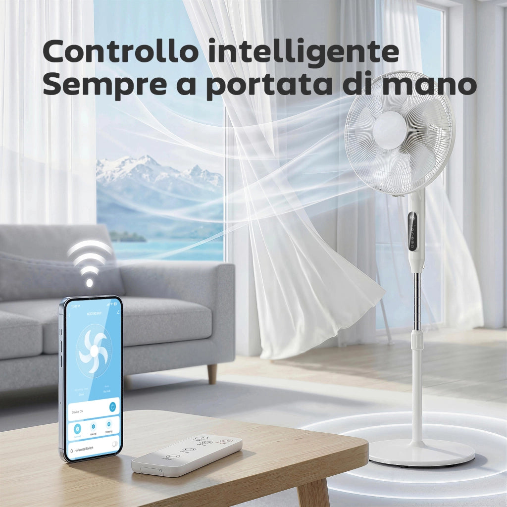 Ventilatore da Terra 45x42x138 cm con Telecomando 3 Velocità e 2 Modalità in ABS PP Acciaio Bianco