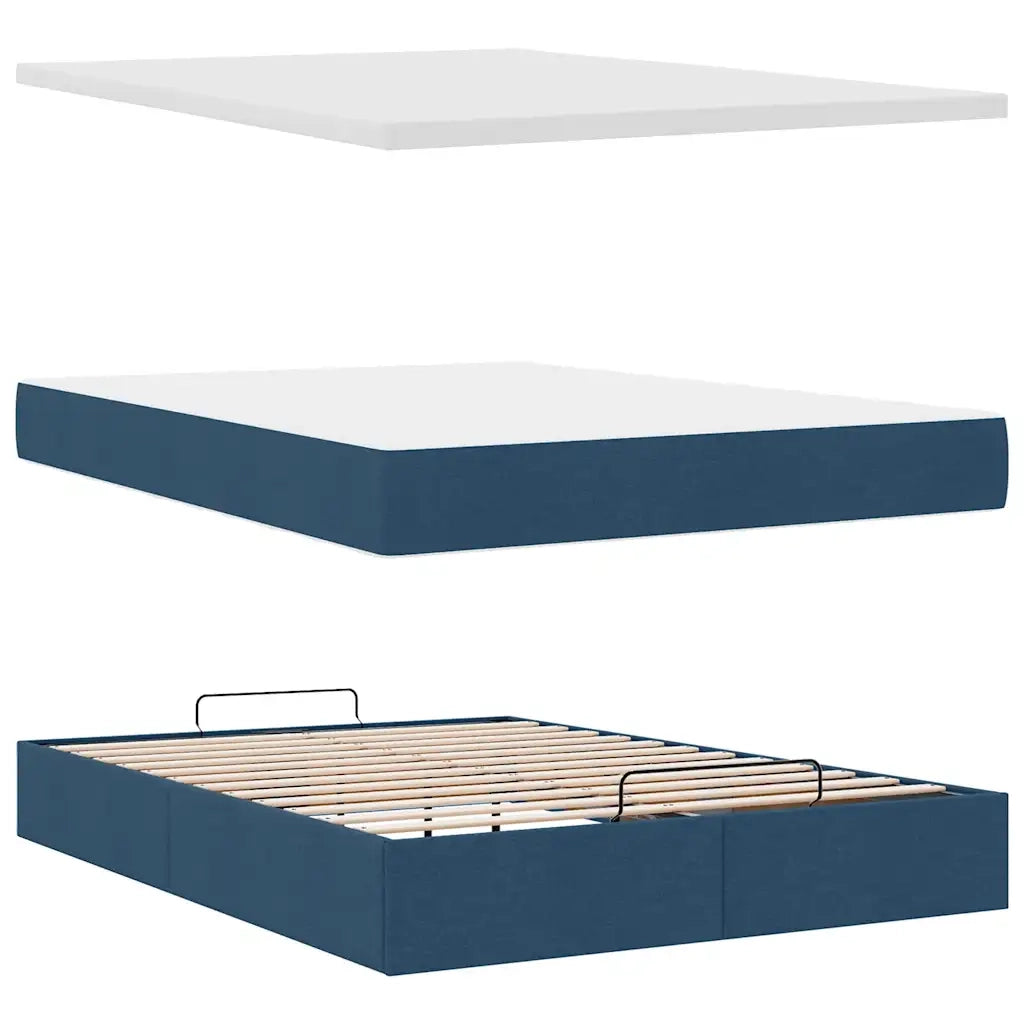Struttura Letto Pouf con Materasso Blu 140x200cm in Tessuto 3312484