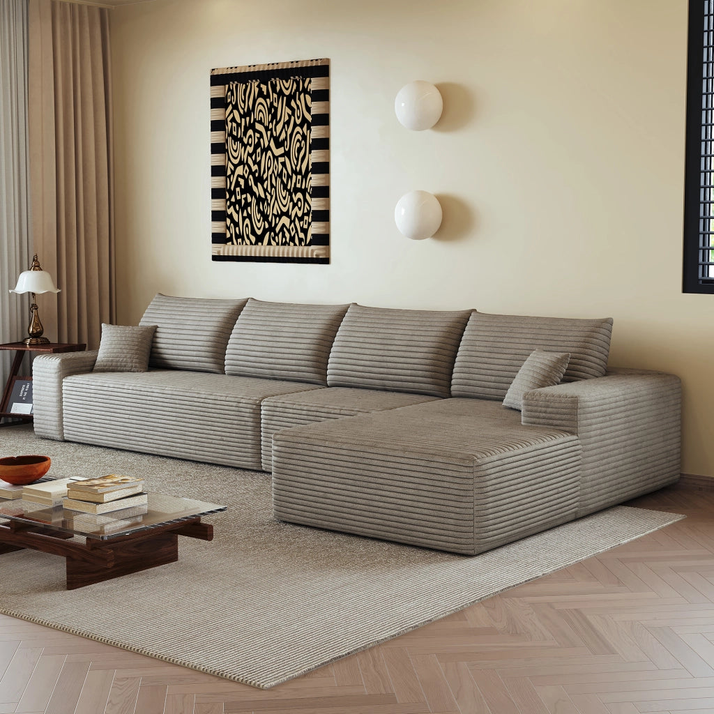 Divano angolare modulare senza montaggio con schiuma ad alta elasticità e tessuto a coste, camel 270 × 175 × 83 cm