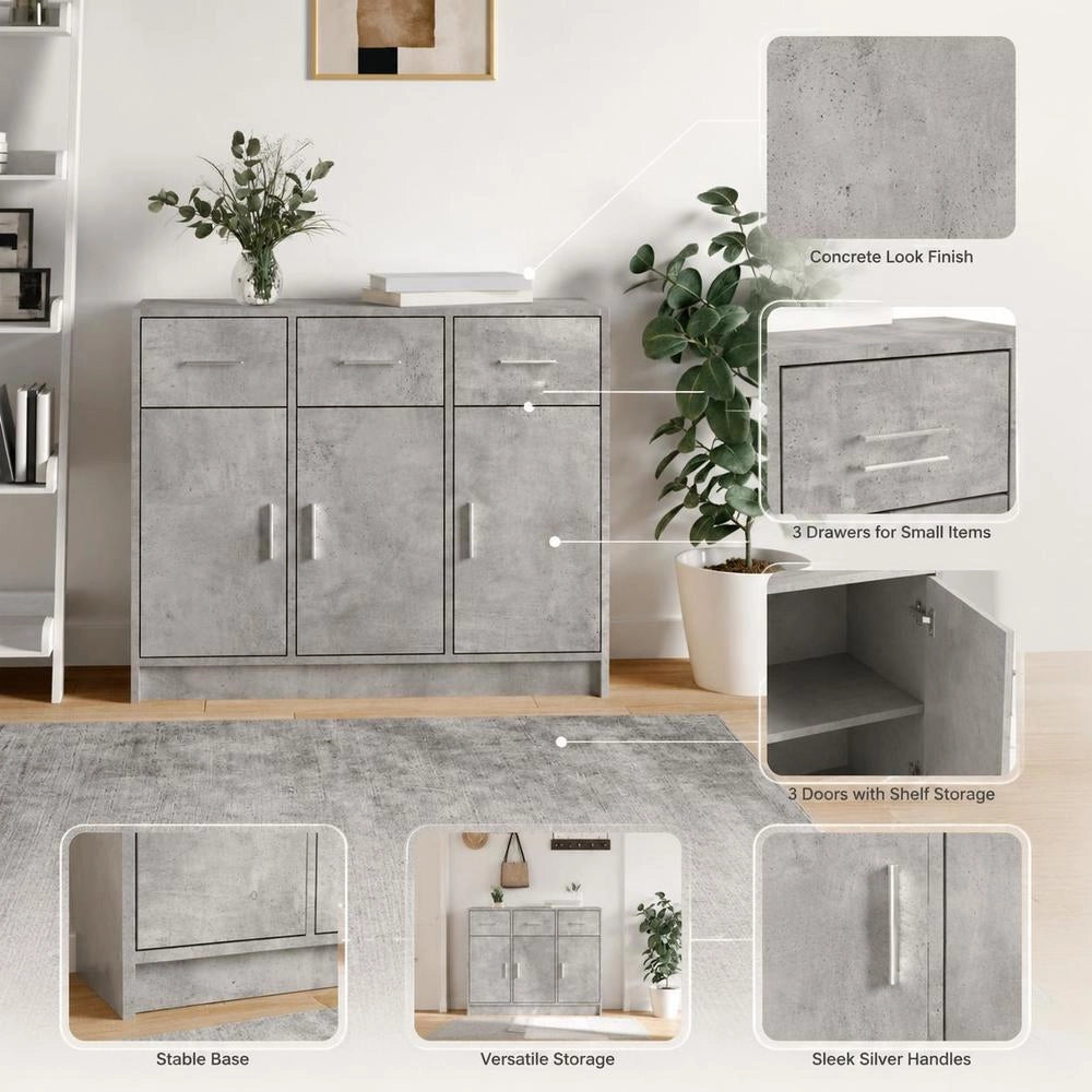 Sideboard Concrete Grey 91x28x75 Cm Wood-based Material