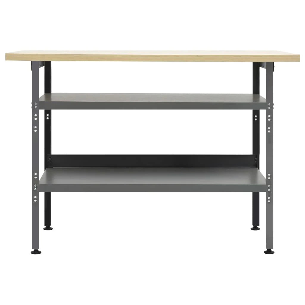 Banco da lavoro tavolo da lavoro postazione di lavoro deposito attrezzi banco portautensili con 2 ripiani garage/officina 120 cm acciaio grigio 02_0003676