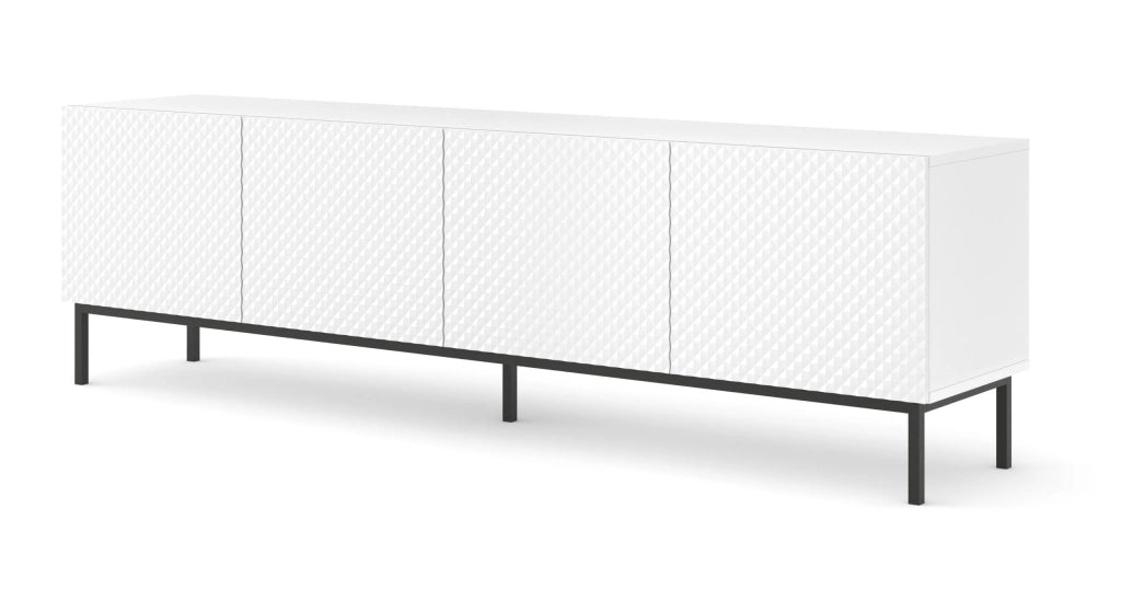 MOBILE RAVENNA C DIAMOND MDF HG PORTA TV 4D 200 BIANCO OPACO LUCIDO TELAIO NERO