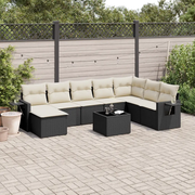 Set Divani da Giardino 9 pz con Cuscini Nero in Polyrattan