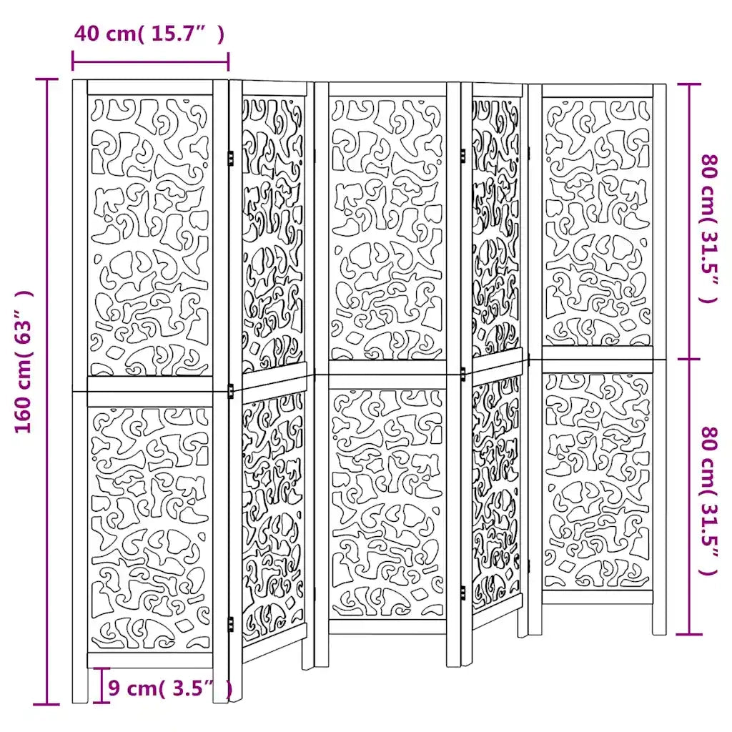 Divisorio Ambienti 5Pannelli Bianco Legno Massello di Paulownia 358741