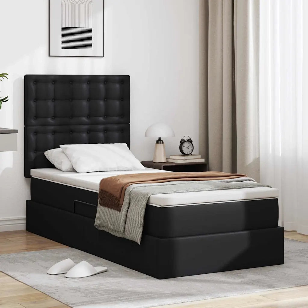 Letto con contenitore e LED Nero 100 x 200 cm Pelle Sintetica
