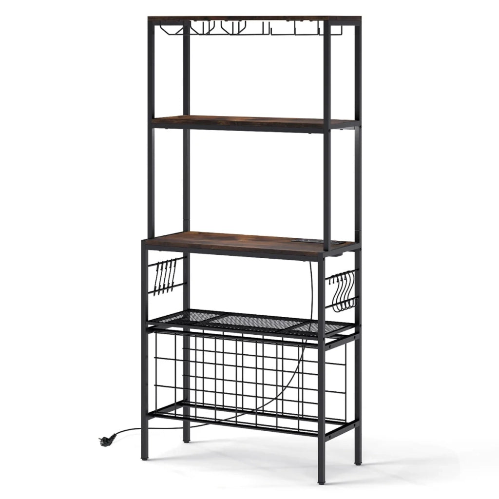 Portabottiglie per vino set da 1 75 x 33 x 165 cm con multipresa integrata ed elegante spazio di archiviazione in stile industriale in metallo e legno 20_0012937