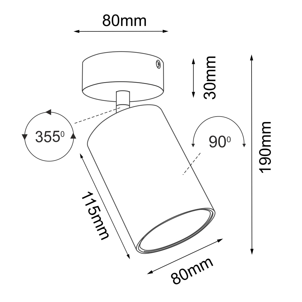 Faretto da soffitto bianco tondo Ø8 orientabile GU10 10W
