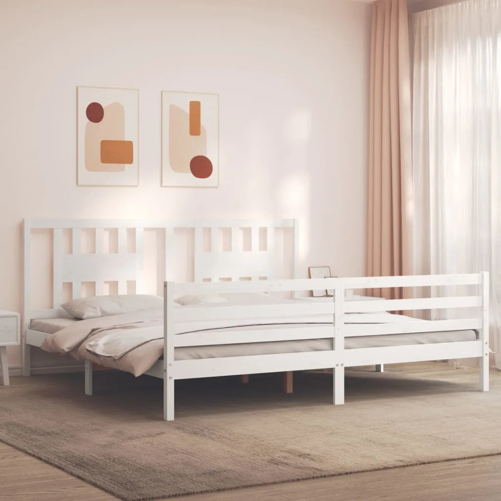 Giroletto con Testiera-Struttura Letto con testiera Bianco 200x200 cm in Legno Massello 444761