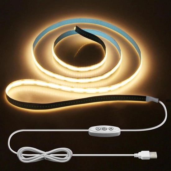Striscia LED a luce calda 3000 K COB alimentata da USB regolabile 320 led/m 5 V per illuminazione di sfondo TV - illuminazione di sotto dei mobiletti - decorazione della camera da letto e del soggiorno - 1 m