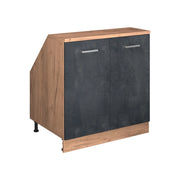 Mobile cucina sottotetto R-Line Calce nera/Rovere dorato 80 cm con 2 porte, carcassa 60 cm profondità Vicco