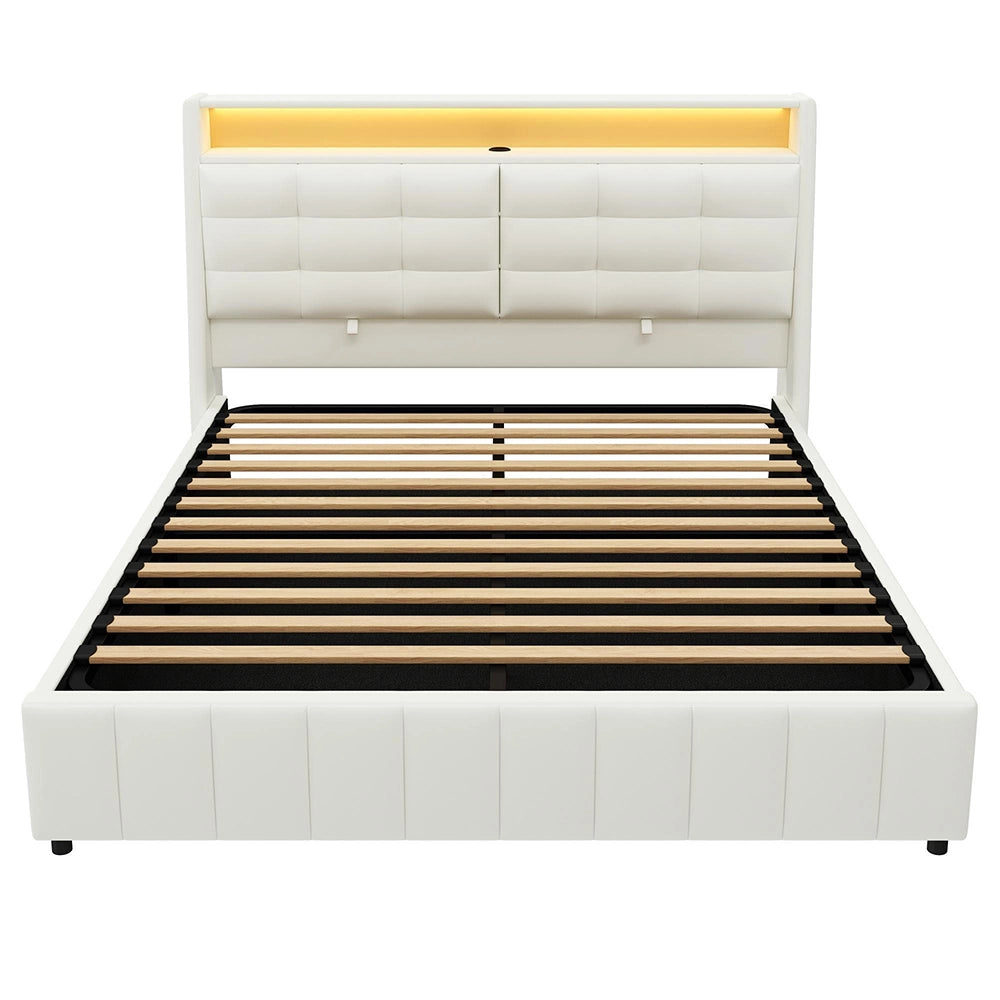 Letto 160x200cm imbottito - Xylo - LED USB testiera regolabile bianco