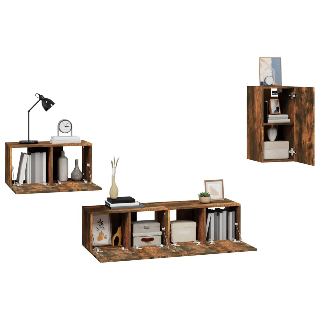 Set di Mobili Porta TV 4 pz Rovere Fumo in Legno Multistrato 3120260