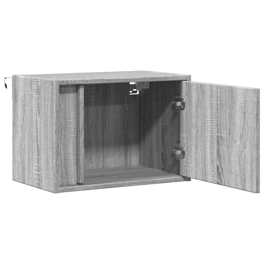 Set di 2 Comodini | Armadio da Notte | Mobiletto da notte a Parete con luci LED Grigio Sonoma
