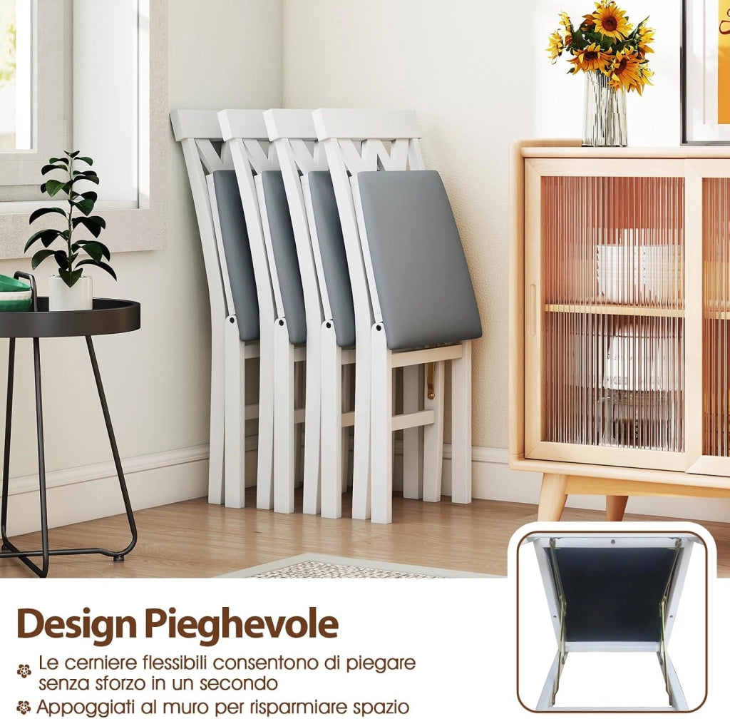 Set di 2 Sedie Pieghevoli, Sedie Ergonomiche di Gomma Senza Braccioli con Struttura in Legno di Gomma, Seduta Pieghevole da Pranzo con Schienale Curvo per Ristorante, Portata 150 kg (Bianco)