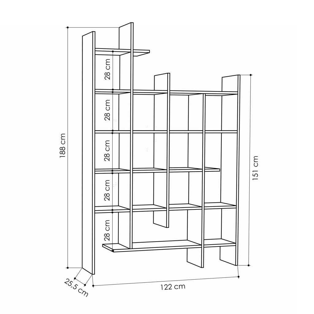 Libreria in legno "Manco" - 122 x 25 x 188 cm - Marrone moka chiaro