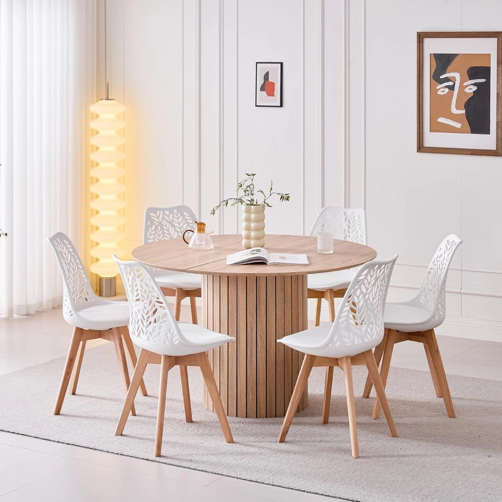 GrandCA HOME Set di 6 sedie da pranzo in stile nordico,sedia imbottita per cucina,sedia per soggiorno,gambe in legno di faggio,schienale traforato,per cucina,soggiorno e sala da pranzo-Bianco