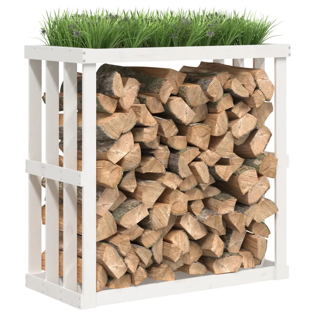 Portaceppi da Esterno Bianco 108x52x106 cm Legno Massello Pino 822627