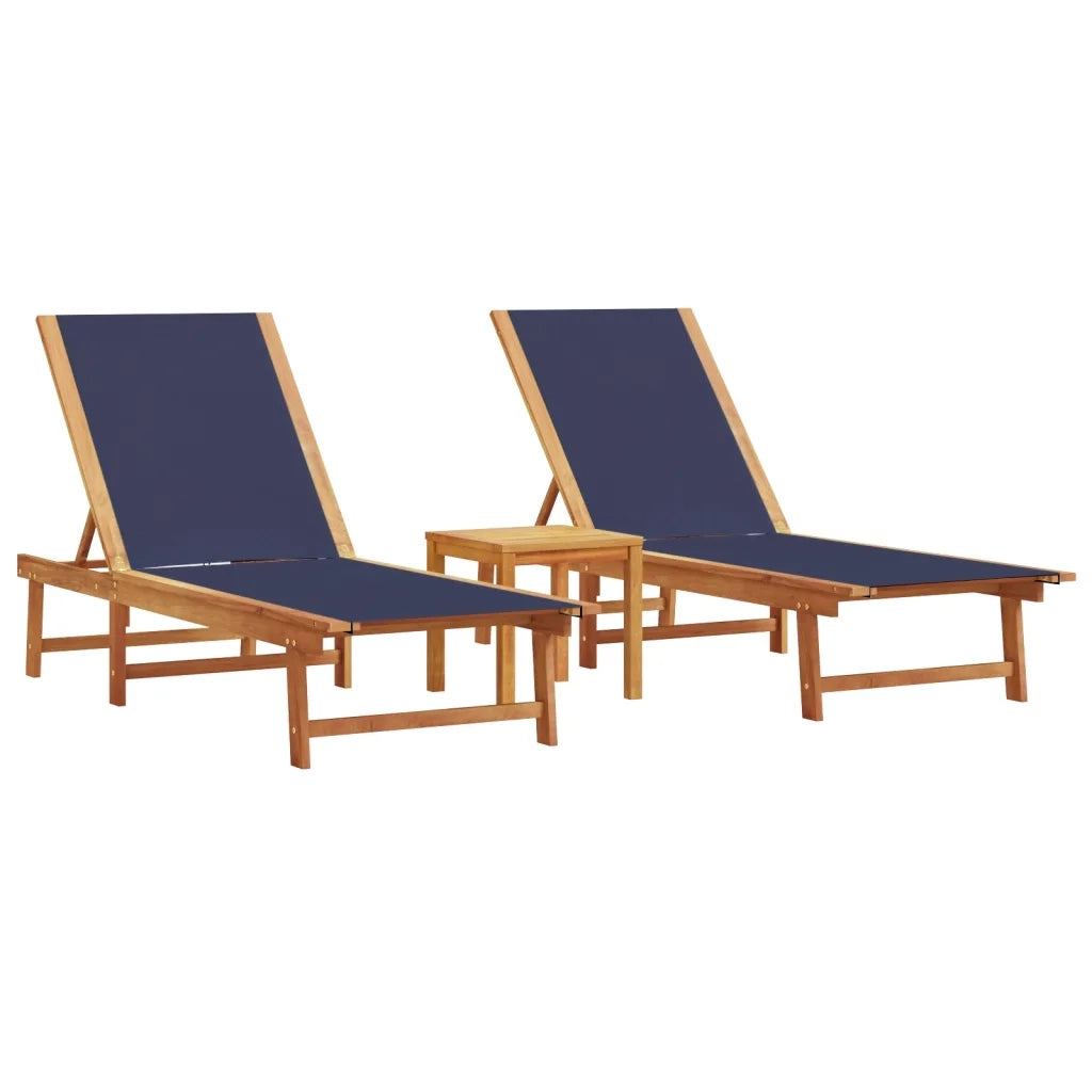 Lettini Prendisole 2 pz con Tavolo Blu Legno Acacia e Textilene