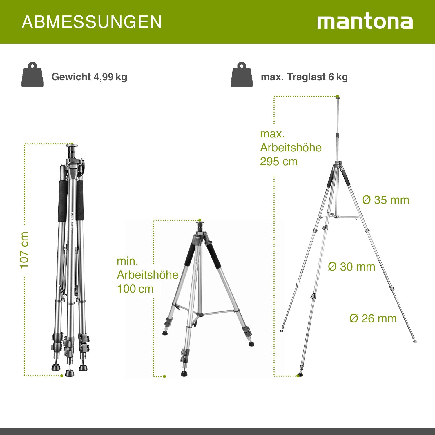 Mantona Alto Cavalletto fotografico, altezza regolabile fino a 295 cm, alluminio, max 6 kg, Treppiedi Stativo fotografia